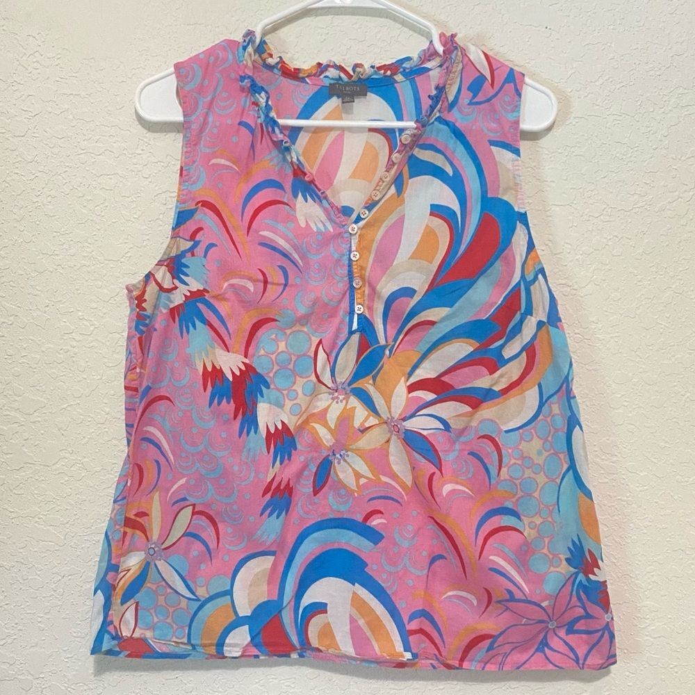 Talbots sleeveless Ruffle Top Size Large - Picture 2 of 9